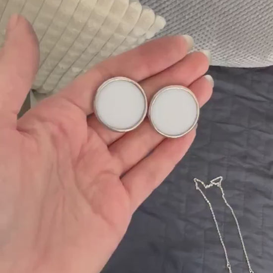 Black Round Stud Earrings – Large Minimalist Enamel Disc