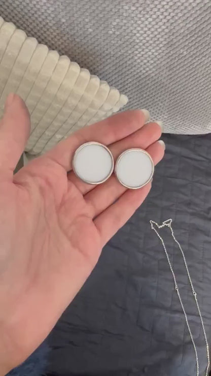 Black Round Stud Earrings – Large Minimalist Enamel Disc