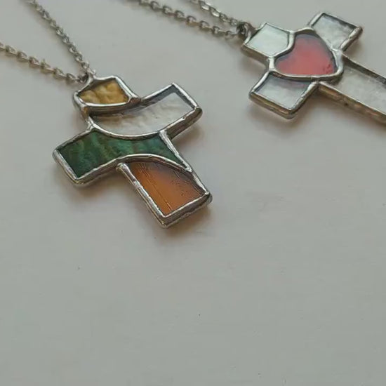 Stained Glass Cross Necklace: Iridescent Dove Pendant, Christian Gift