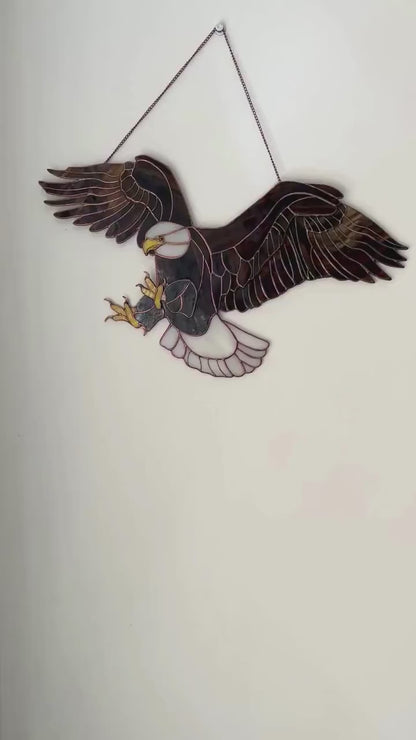Bald Eagle Glass Suncatcher – Patriotic Window Hanging, American Eagle Wall Decor, Veteran Gift
