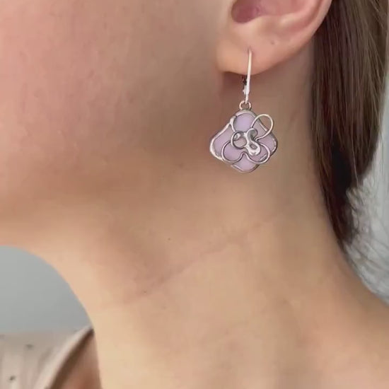 Stained Glass Cherry Blossom Earrings: Handmade Sterling Silver Sakura