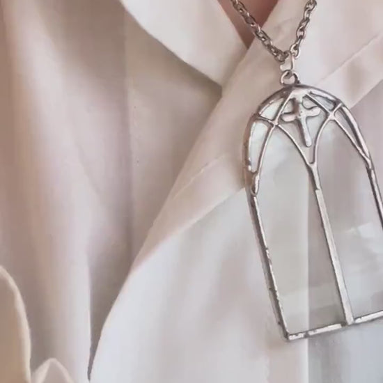 Stained Glass Gothic Cathedral Necklace: Whimsigoth Fantasy Pendant