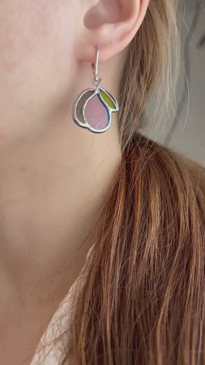 Handmade Stained Glass Green Apple Earrings: Kawaii Fruit Jewelry