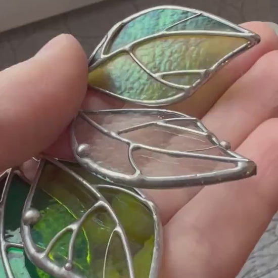 Handmade Stained Glass Leaf Necklace: Green Botanical Pendant