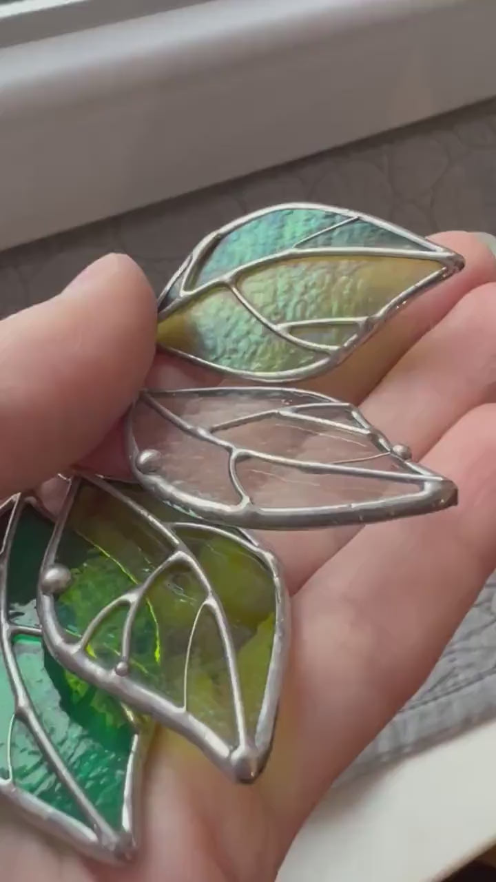 Handmade Stained Glass Leaf Necklace: Green Botanical Pendant