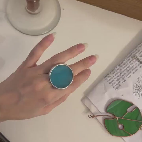 Stained Glass Statement Ring: Light Gray Geometric Brass Jewelry