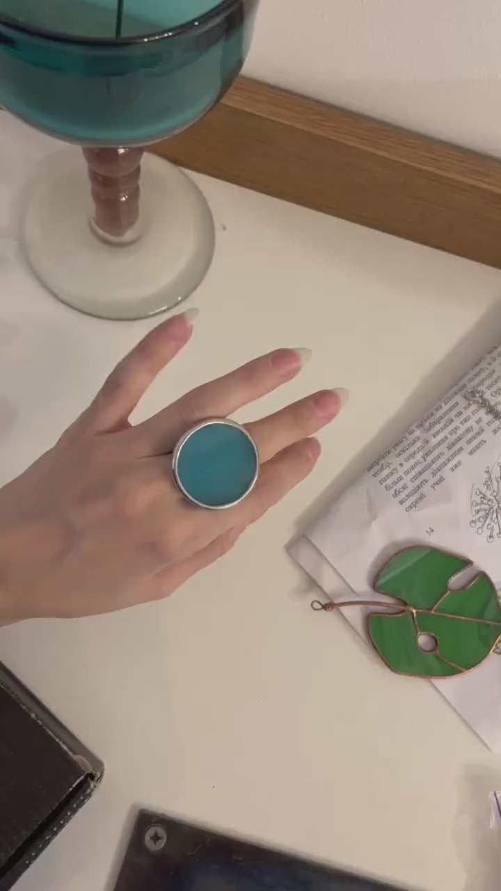 Stained Glass Statement Ring: Light Gray Geometric Brass Jewelry