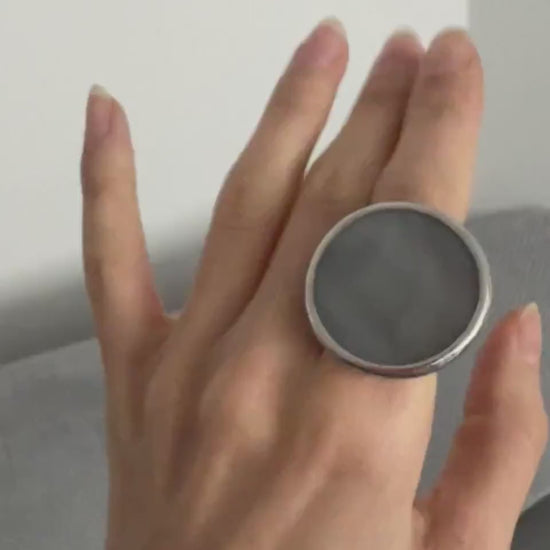 Gray Glass Statement Ring · Big Round Handmade Cocktail Ring
