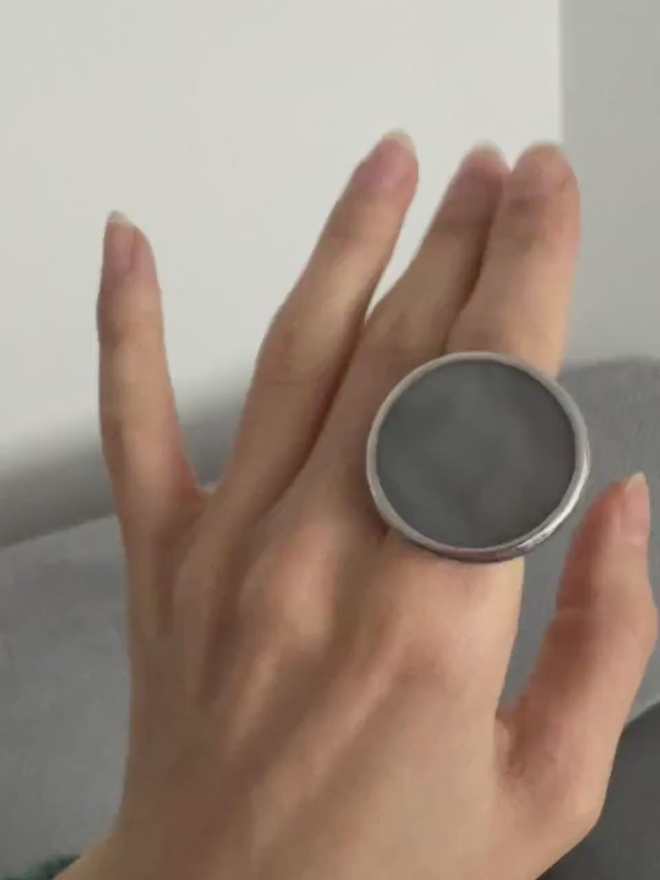 Gray Glass Statement Ring · Big Round Handmade Cocktail Ring
