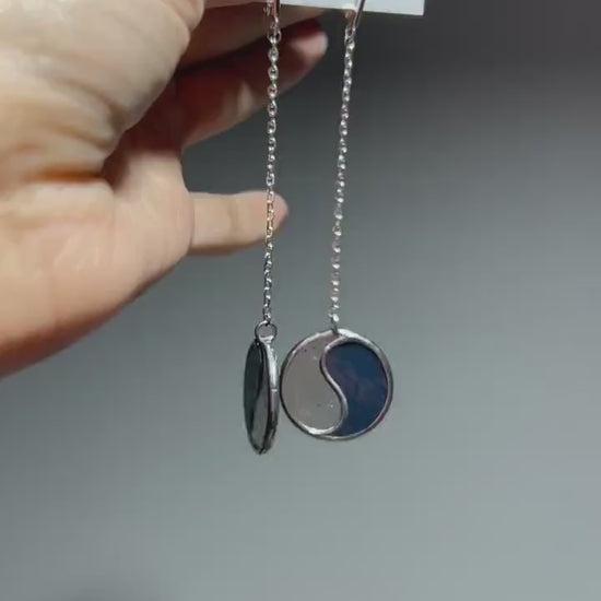Yin Yang Dangle Earrings – Minimalist Stained Glass Symbol Jewelry