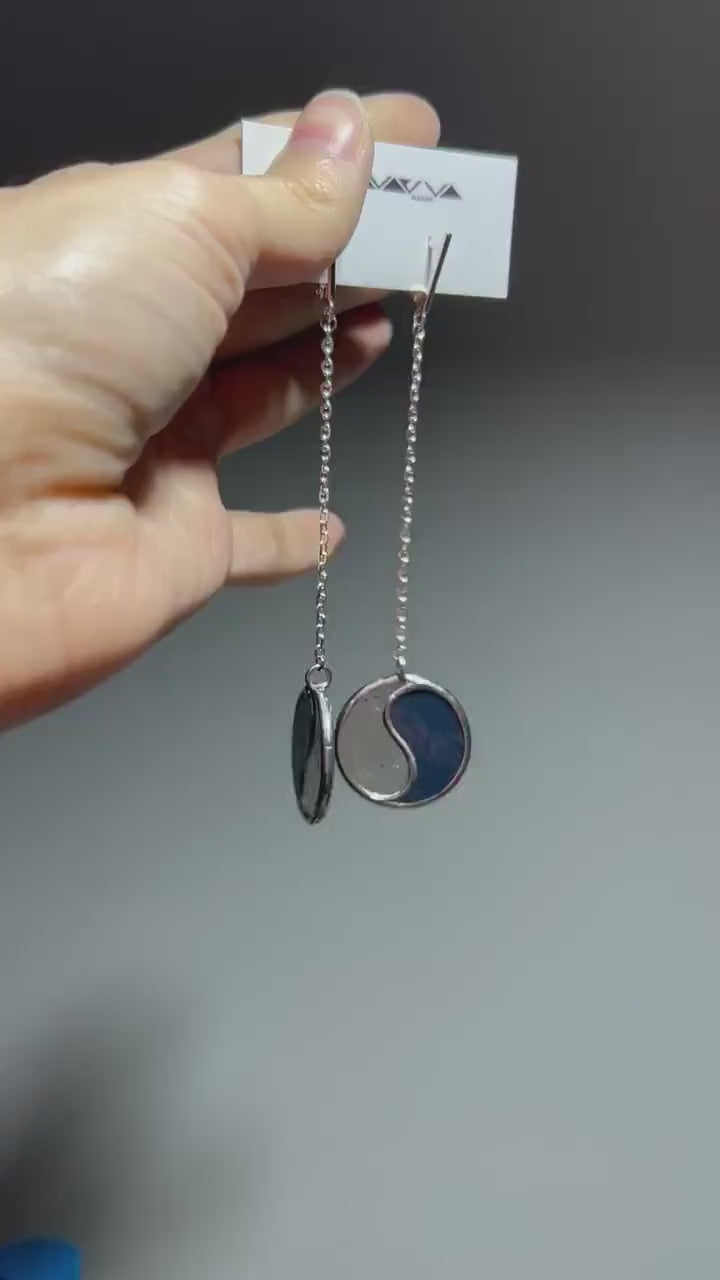Yin Yang Dangle Earrings – Minimalist Stained Glass Symbol Jewelry