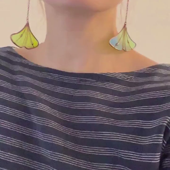 Stained Glass Ginkgo Leaf Earrings: Botanical Art Jewelry