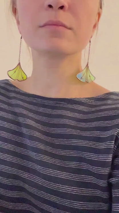 Stained Glass Ginkgo Leaf Earrings: Botanical Art Jewelry