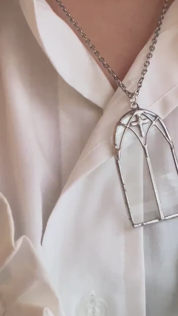 Stained Glass Cathedral Window Pendant Necklace: Gothic Jewelry