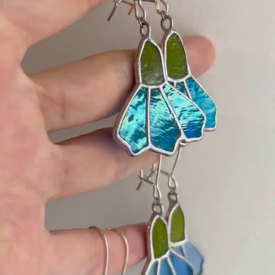 Dangle Cornflower Earrings: Stained Glass Bluebell Jewelry, 925 Silver