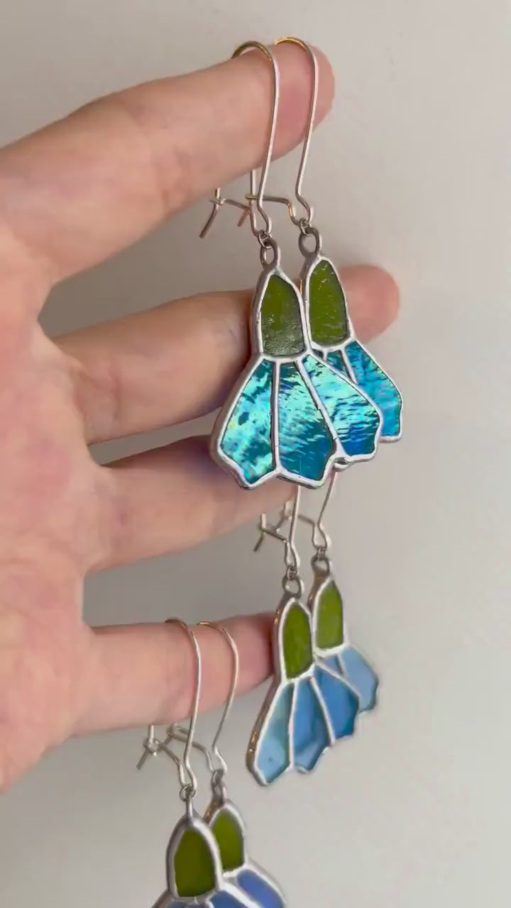 Dangle Cornflower Earrings: Stained Glass Bluebell Jewelry, 925 Silver