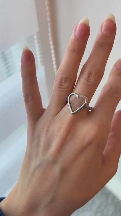 Heart Glass Ring in Sterling Silver · Handmade Minimalist Love Ring