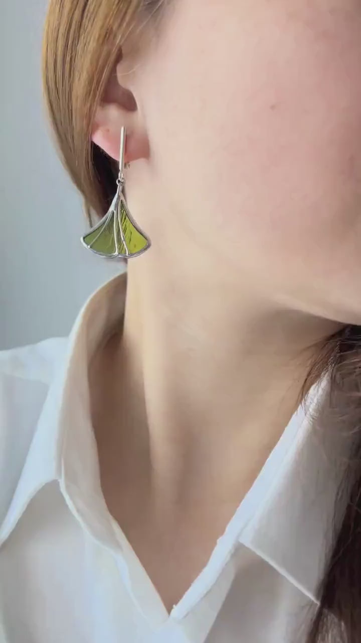 Stained Glass Leaf Earrings: Ginkgo & Oak, Botanical Jewelry