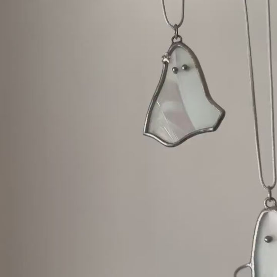 Iridescent Stained Glass Ghost Pendant: Spooky Halloween Necklace