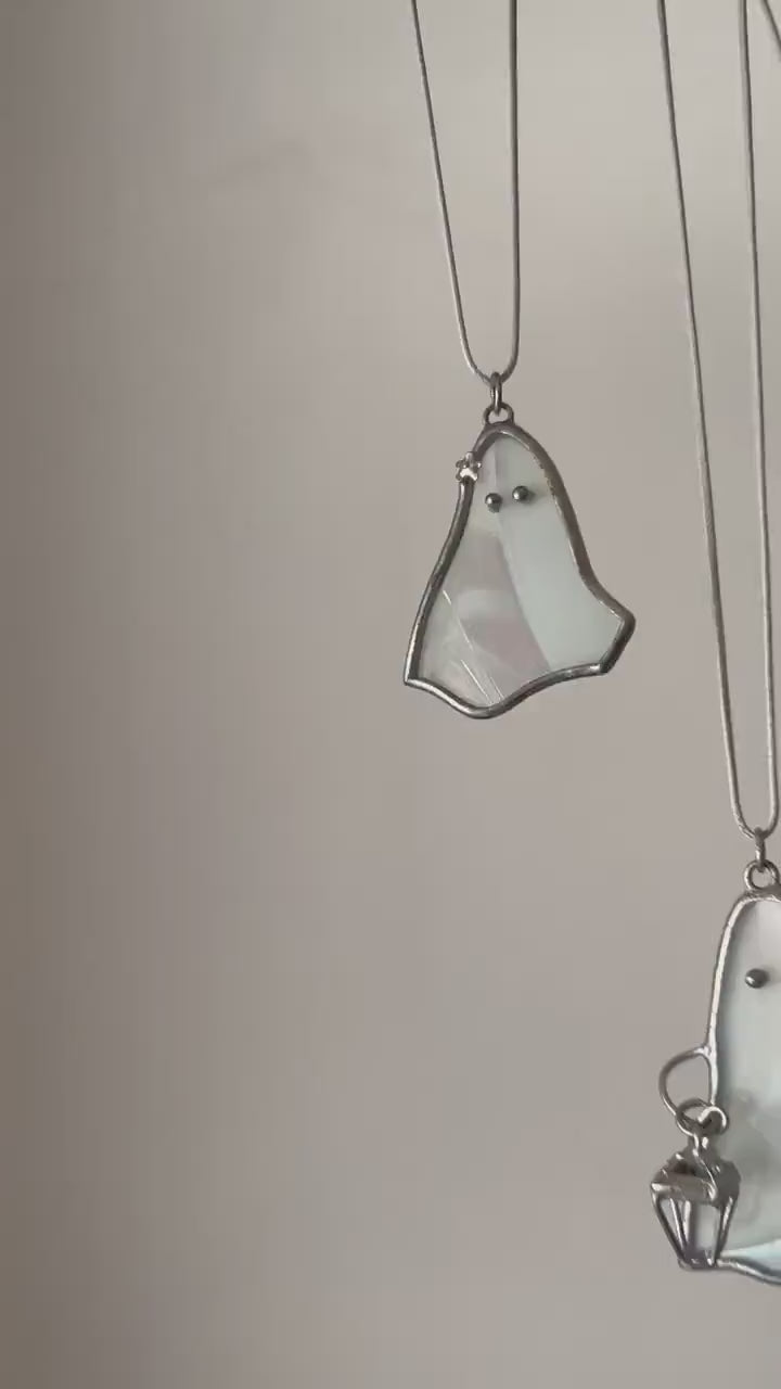 Iridescent Stained Glass Ghost Pendant: Spooky Halloween Necklace