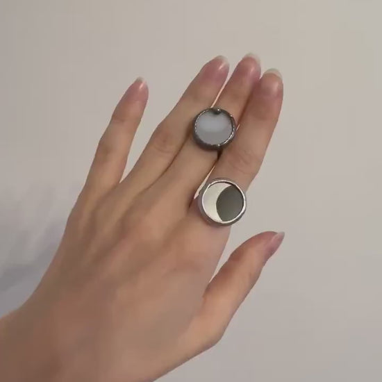 Crescent Moon Glass Mirror Ring: Celestial Astrology Jewelry