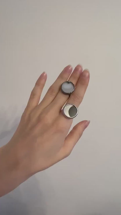 Crescent Moon Glass Mirror Ring: Celestial Astrology Jewelry