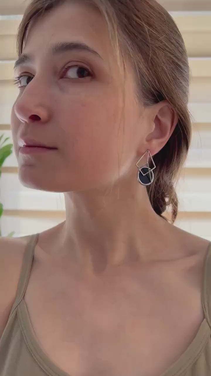 Black Geometric Stud Earrings – Modern Stained Glass Jewelry