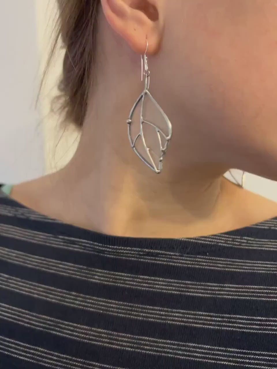 Stained Glass Leaf Earrings: Green Botanical Dangle Jewelry