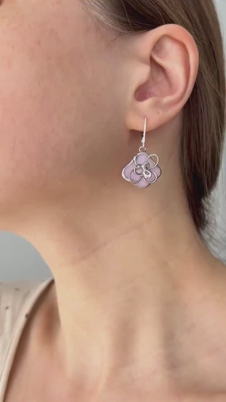 Stained Glass Sakura Earrings: Pink Floral Dangle Earrings