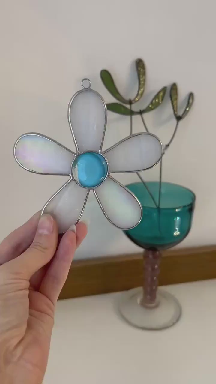 Orange Stained Glass Daisy Suncatcher: Handmade Window Decor