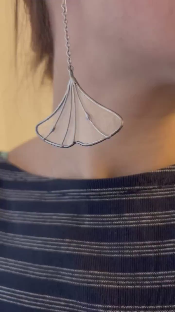 Ginkgo Leaf Dangle Earrings: Iridescent Glass Botanical Jewelry