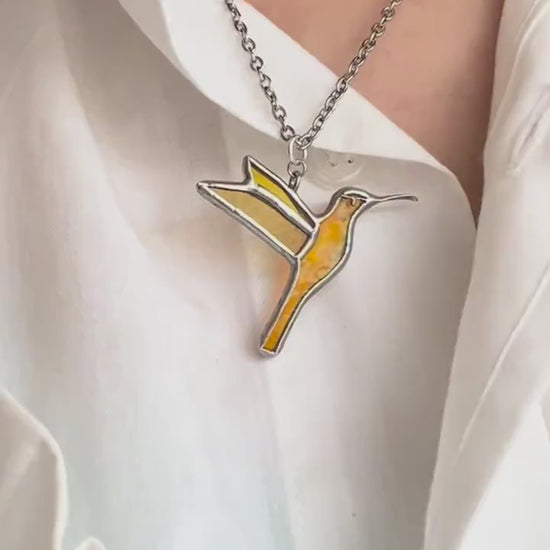 Stained Glass Hummingbird Necklace: Iridescent Suncatcher Pendant