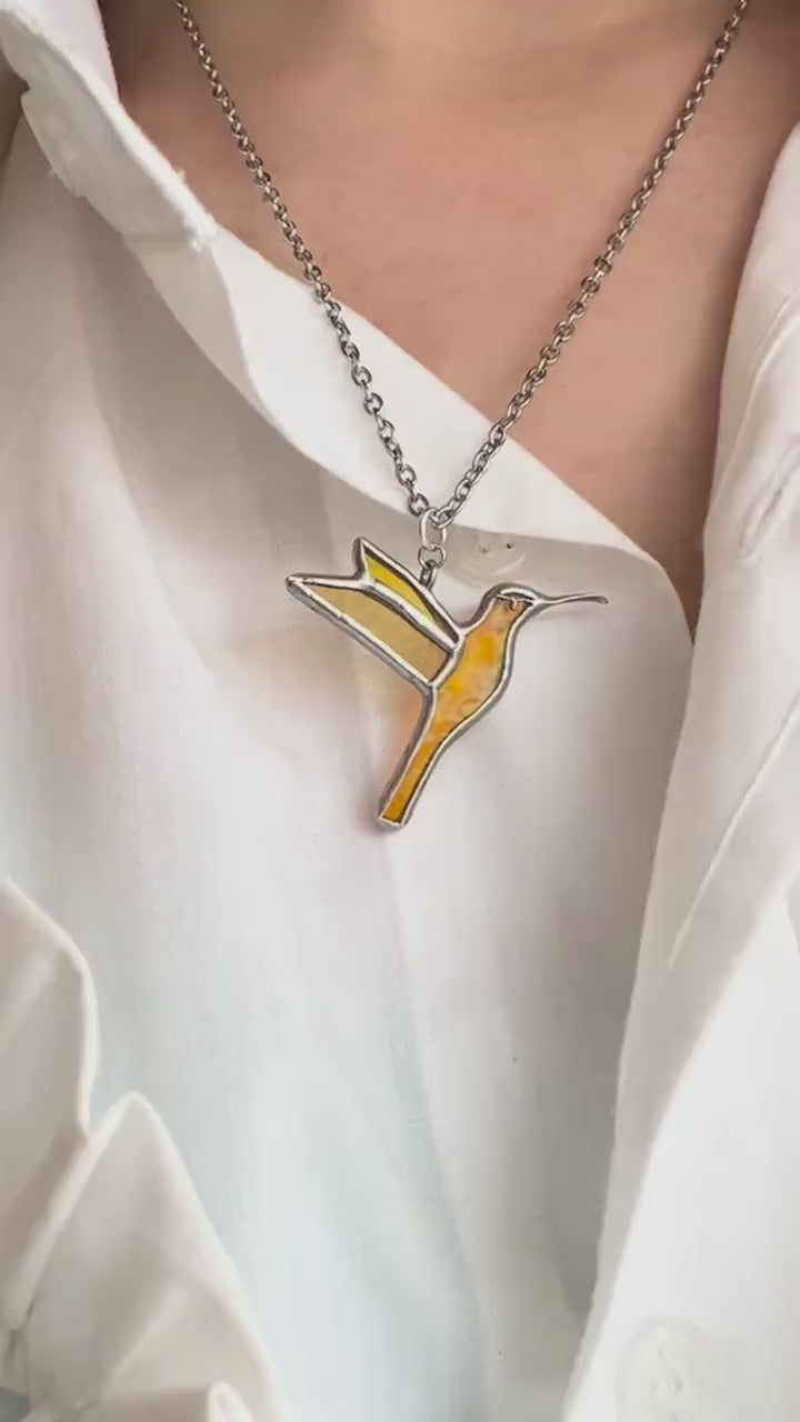 Stained Glass Hummingbird Necklace: Iridescent Suncatcher Pendant