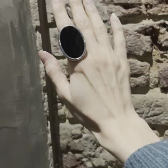 Black Stained Glass Ring – Handmade Gothic Statement Jewelry