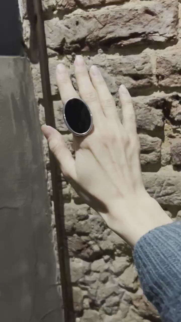 Black Stained Glass Ring – Handmade Gothic Statement Jewelry