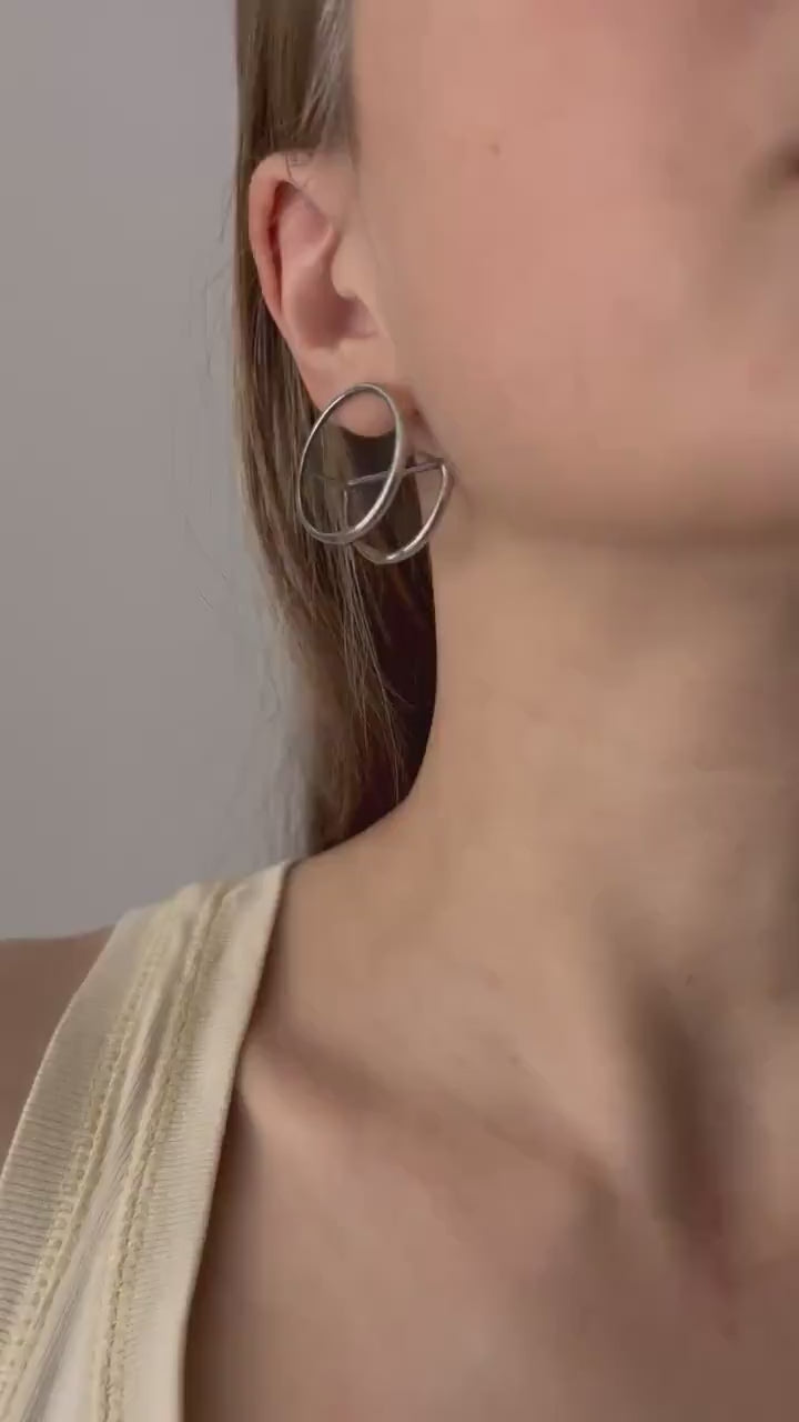 Clear Stained Glass Earrings: Geometric Silver Studs