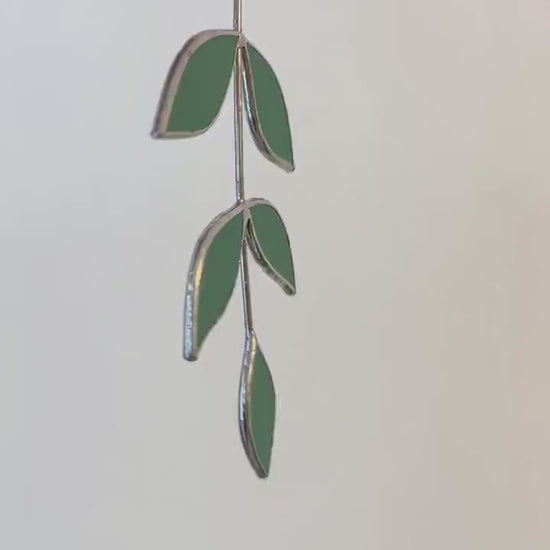 Stained Glass Mirror Leaf Stem: Botanical Wall Decor