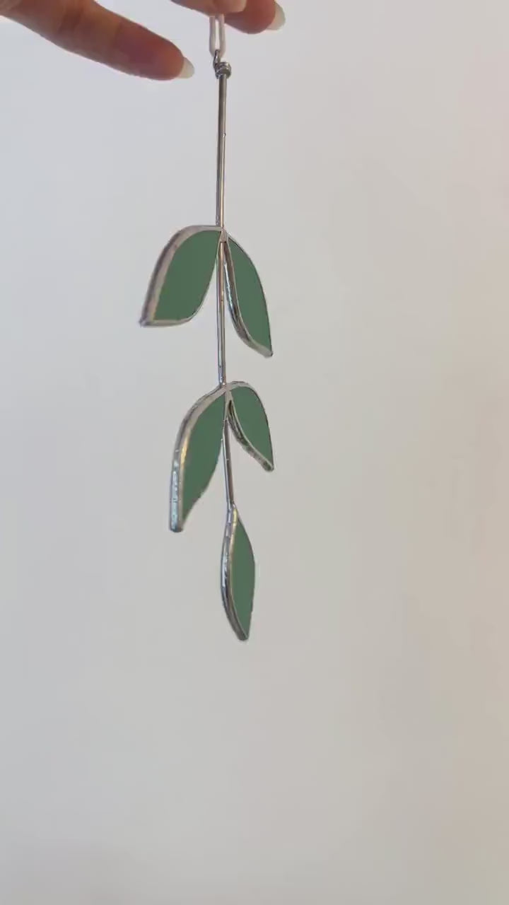Stained Glass Mirror Leaf Stem: Botanical Wall Decor