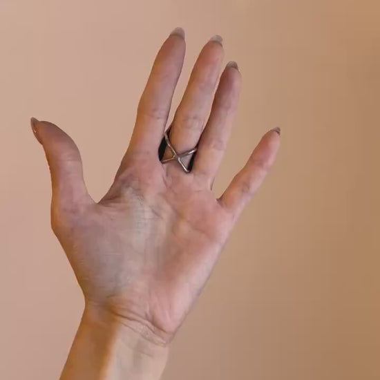 Black Triangle Stained Glass Ring: Gothic Cocktail Statement Jewelry