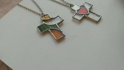 Stained Glass Cross Necklace: Suncatcher Pendant, Religious Jewelry