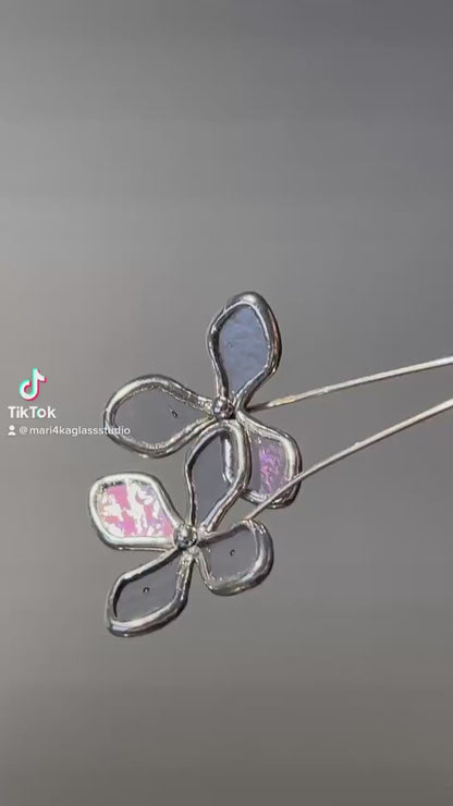 Blue Hydrangea Stained Glass Earrings – Artistic Handmade Floral Gift