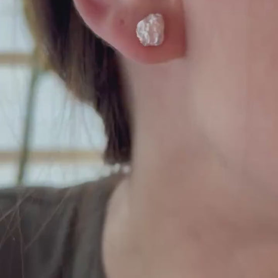 Meteorite Silver Stud Earrings – Minimalist Hammered 925 Silver Studs