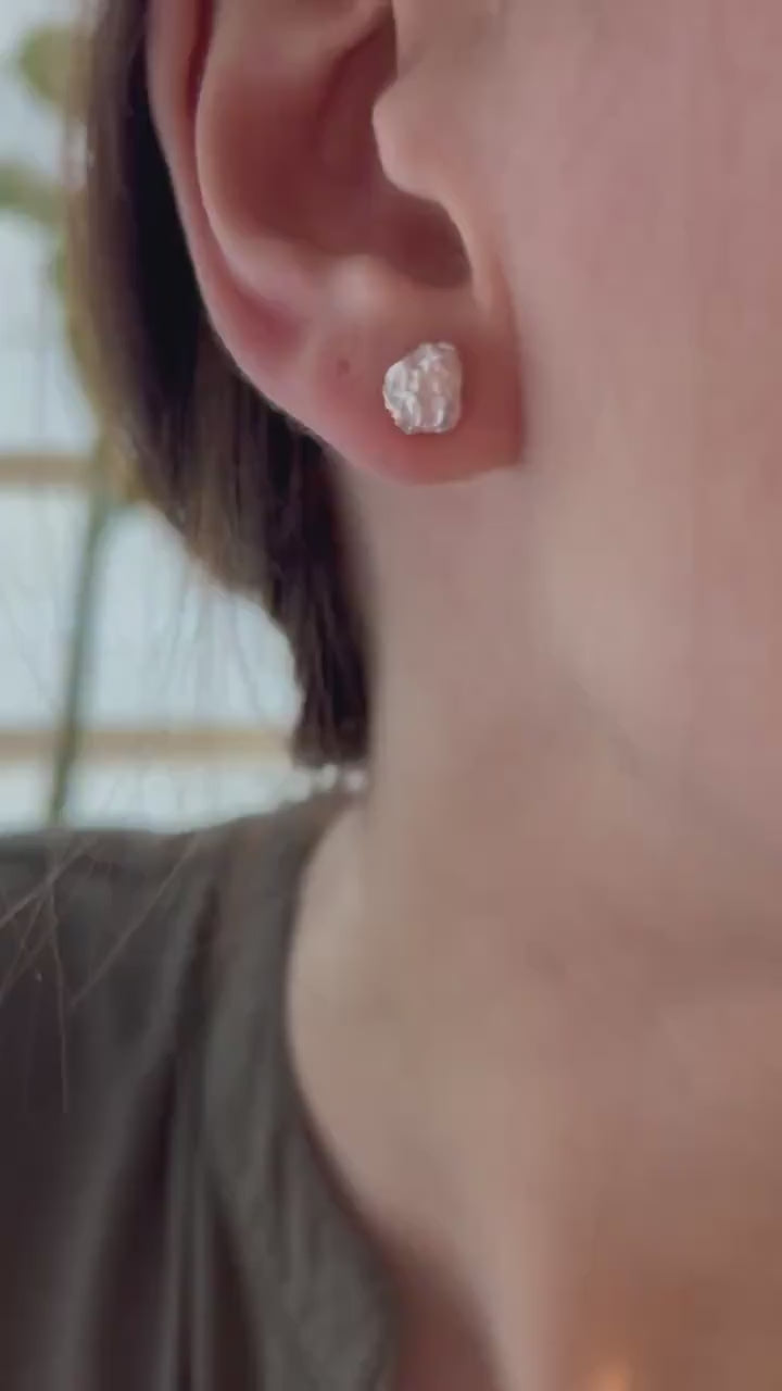 Meteorite Silver Stud Earrings – Minimalist Hammered 925 Silver Studs