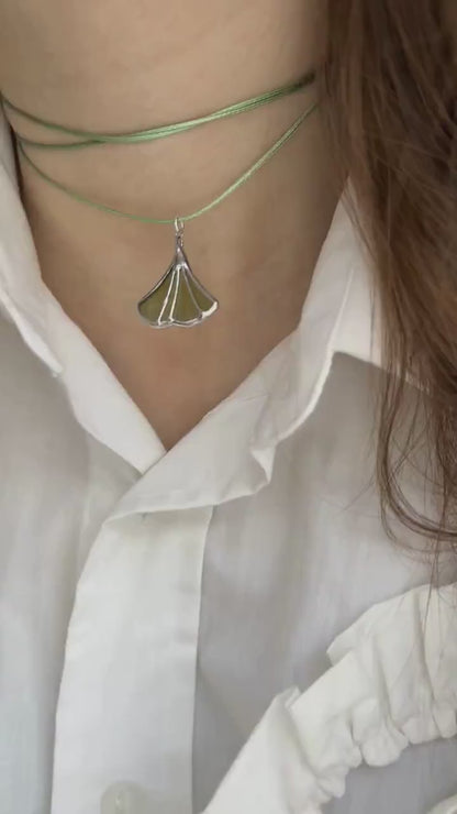 Stained Glass Ginkgo Leaf Necklace: Botanical Pendant, Nature Jewelry
