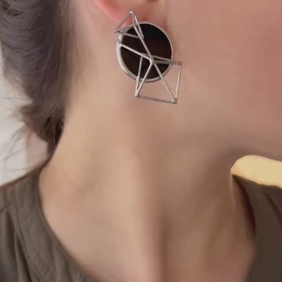 Black Geometric Stud Earrings: Modern Minimalist Jewelry