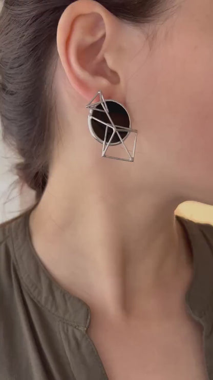 Black Geometric Stud Earrings: Modern Minimalist Jewelry