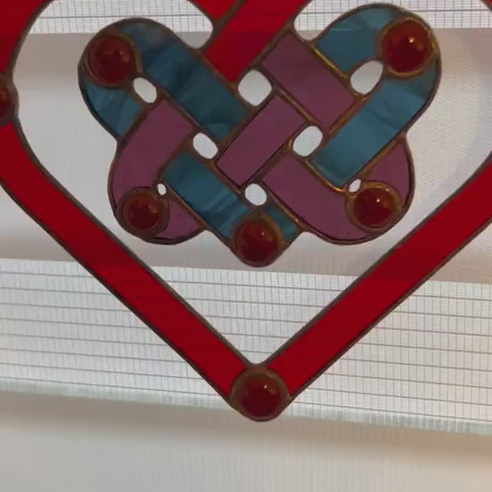 Stained Glass Heart Suncatcher: Red Window Hanging, Mom Gift