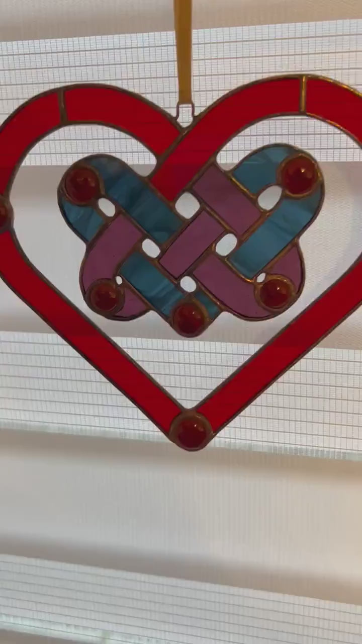 Stained Glass Heart Suncatcher: Red Window Hanging, Mom Gift