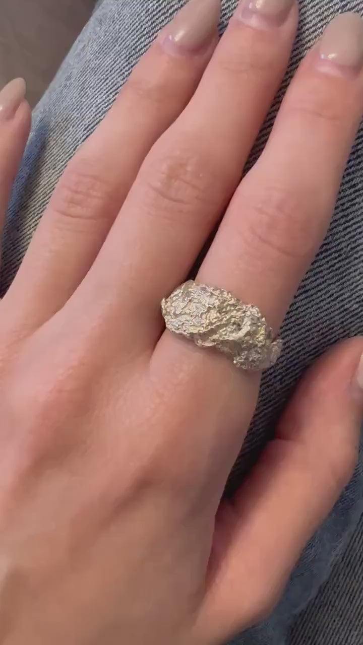 Sterling Silver Textured Ring • Crumpled Mountain Band