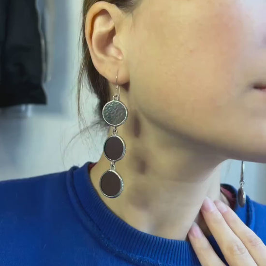 Stained Glass Dangle Earrings: Geometric Circle Drop, 925 Silver